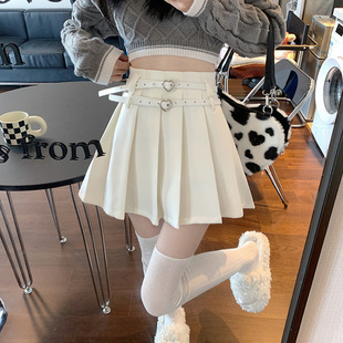 [1824 buy back] suit pleated skirt women's autumn and winter high-grade skirt high waist slim short skirt double belt