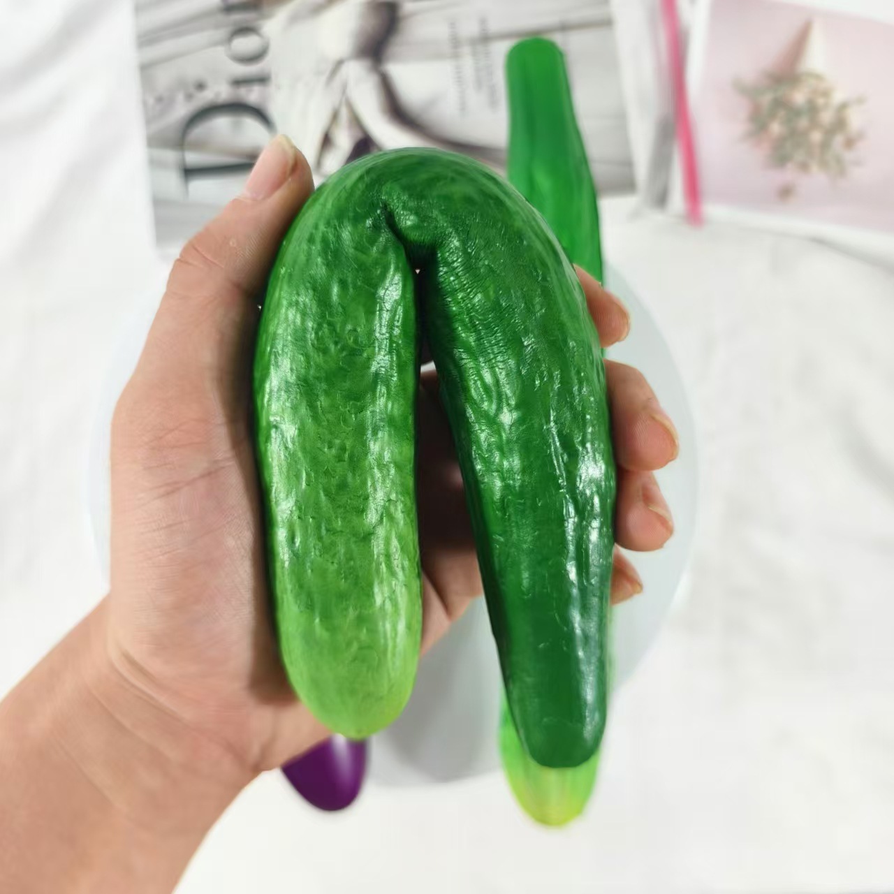 PU 시뮬레이션 오이 가지 모델 과일 및 야채 촬영 소품 캐비닛 장식 식품 감압 장난감 느린 리바운드