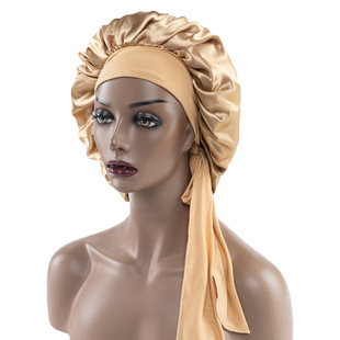 Amazon Hot Sale New Color Ding Nightcap Wide-brimmed Stretch Long Tail Extra Large Shower Cap Women's Ribbon Round Hat