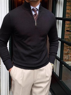 Half turtleneck sweater men's autumn and winter high-end fashion men's sweater base shirt solid color half zipper coat sweater