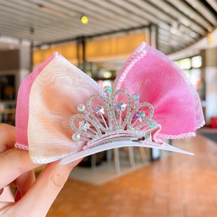 Spring New Children's Princess Lace Crown Bow Hairpin Headwear Girls' Baby Hairpin Girls' Three-dimensional Top Clip