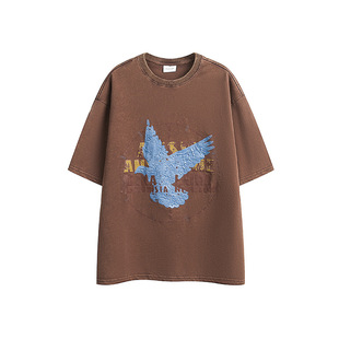 American Style Fashion Brand Foam Print Short-sleeved T-shirt Men's and Women's Summer Loose Niche Design Couple's Pure Cotton T-shirt Top
