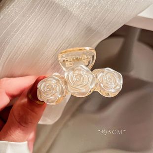 White Camellia Hair Clip French Korean Style Temperament Transparent Rose Elegant Hair Clip Fairy Sweet Shark Clip