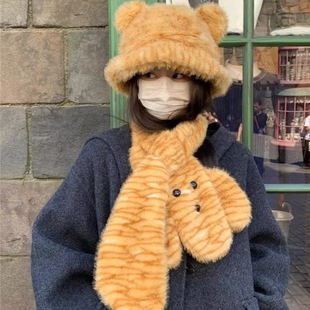 2024 New Scarf Cartoon Leopard Puppy Plush Scarf Student Riding Neck Cold-proof Warm fleece-lined Scarf