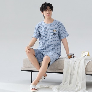 Class A Antibacterial Men's Summer Cotton Short-sleeved Shorts Pajamas Cartoon Breathable Home Clothes Young and Middle-aged Casual suit