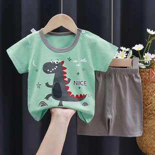 2025 new summer children's short sleeve shorts suit Korean cotton t-shirt for boys and girls baby thin children's clothing wholesale