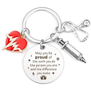 May you be stainless steel keychain doctor nurse holiday gift syringe stethoscope pendant