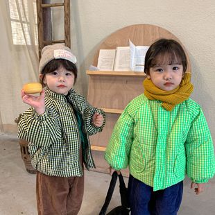 Korean Children's Wear Winter Children's Thickened Plaid Cotton-padded Coat for Boys and Girls Baby Cotton-padded Coat Short Bread Clothes Warm Cotton-padded Coat