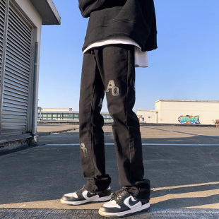 American-style vibe vintage pants high street ins fashion brand design sense niche black jeans men's slim fit leggings
