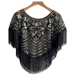 Cross-border European and American new shawl sequined tassel Cape top blouse mesh pullover sun protection embroidered loose outer wear