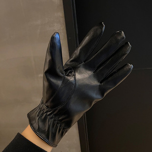 Leather gloves winter warm Men's riding driving fleece-lined thick waterproof windproof thin motorcycle touch screen new