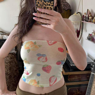 Summer Fresh Fruit Printed Strapless Top Spice Girl European and American-style Slim-fit Slimming Backless Base Vest Chest Wrapping
