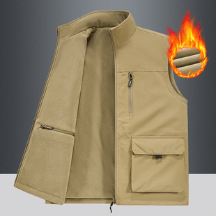 2024 Autumn and Winter Cross-border Double-sided Waistcoat Men's Casual Collar Vest Men's Fishing Vaistcoat Multi-Pocket