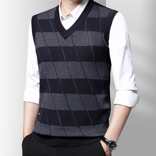 Autumn and Winter Men's Vest New Sleeveless V-neck Sweater Middle-aged Fashionable Casual Wool Vest Dad Turtleneck