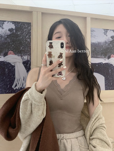[APXIVI] vintage V-neck lace camisole women's winter New inner base beauty back top ZG012