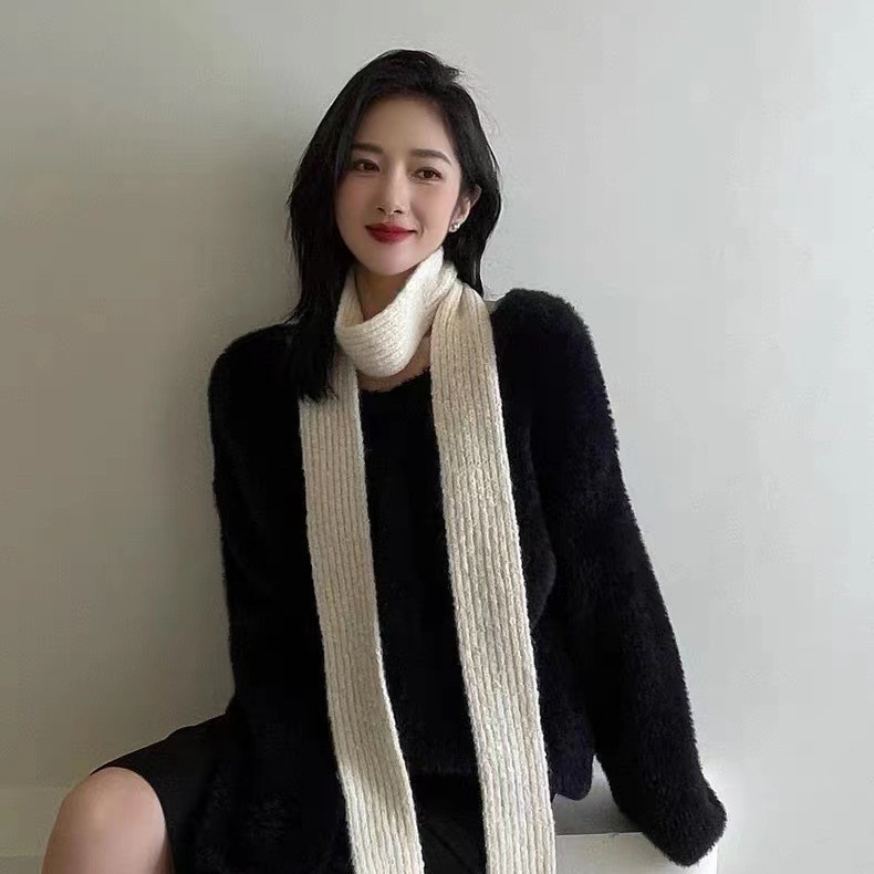 Korean Style Imitation Cashmere Knitted Narrow Scarf for Women, Fashionable and Versatile Woolen Scarf, New Wholesale Autumn and Winter Long Scarf