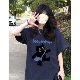 American Style Retro Shoulder Short-sleeved T-shirt Women's Summer New Hong Kong Style Chic Loose Slimming Lazy Half-sleeved Top T-shirt