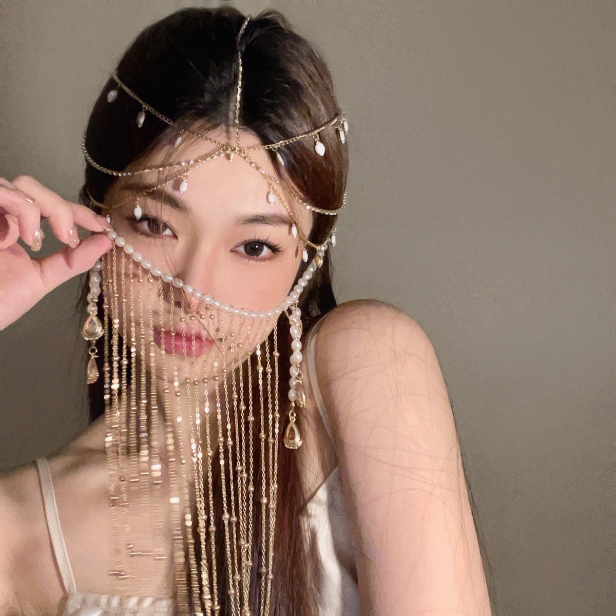 Hanfu antique face-covering curtain tassel veil hairpin ancient costume face-covering jewelry women's hair accessories super fairy headdress wholesale