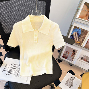 Fashion Pit-style Polo Shirt Casual All-match Age-reducing Short-sleeved T-shaped Short-cut Women's Korean Style Atmosphere Wear