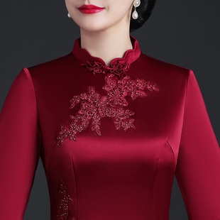 Wedding Mother Dress New Improved Cheongsam Dress Acetate Satin Fashion Mother-in-law Wedding Banquet Mother-in-law Cheongsam