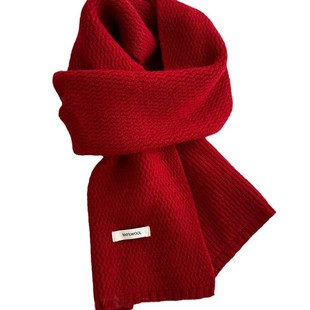 Selected 100% Australian Wool Tassel Scarf Solid Color Corrugated Autumn and Winter Warm Cold-proof Scarf Gloves Two-piece Set