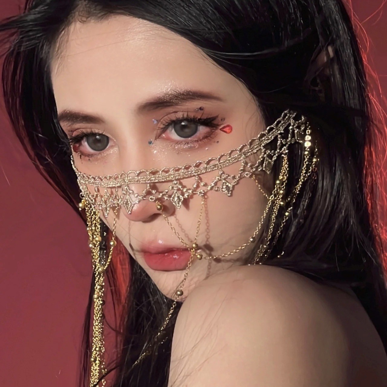 Antique Face-Covering Veil Women's Hanfu Ancient Costage Curtain Tassel Headwear Face-Covering Super Immortal Style Western Region Dancer Bride Hair Accessories