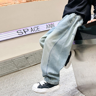 Trendy Boys' Spring Straight Tube Loose Jeans 2025 New Children's Trousers Big Boy's Spring Ripper Handsome Casual Pants