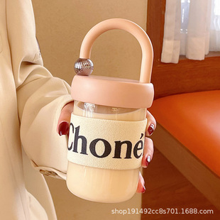 High Borosilicate Glass with Lid Women's High-value Water Cup High-temperature Heat-resistant Insulation Internet Celebrity ins Portable Going-out Cup