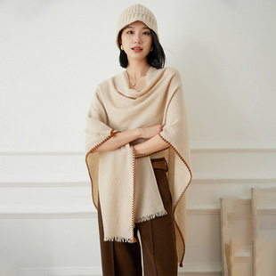 Cashmere Shawl Women's Autumn and Winter New 100% Pure Cashmere Scarf External Fashion Woven Double-Sided Cloak Shawl