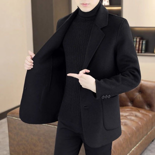 2024 woolen coat men's suit autumn and winter new suit stand collar short woolen thick coat business casual fashion