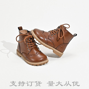 Zhongwei Children's Shoes 2020-1 Children's Martin Boots Boys' Leather Boots Zipper Leather Boots Soft Bottom Fleece-lined Girls' Boots