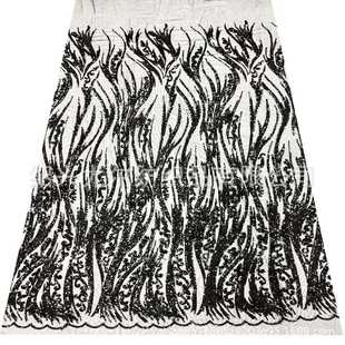 Polyester Mesh Black 3mm Flat Sequin Embroidered Evening Dress Skirt dress All Black Bead Embroidery