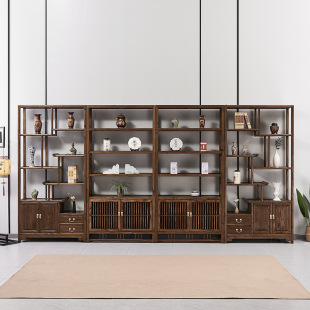 New Chinese Style Lights Old Elm Antique Rack Solid Wood Duobao Pavilion Living Room Partition Tea Display Cabinet Display Rack