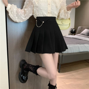 Autumn and Winter Thickened Suit Pleated Skirt 2024 New Korean-style Slimming Skirt with Chain Protection