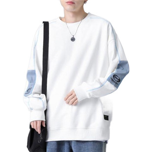 Crewneck Sweatshirt Long-sleeved T-shirt for Male Students Handsome High School Students Loose Shed-off Line Hat Sweatshirt for Men Spring and Autumn