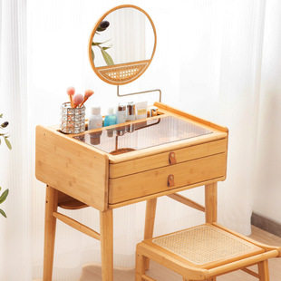 Dressing Table Small Solid Wood Japanese Style Log Bedroom Bedside Table Dressing Table Integrated Internet Celebrity Simple Modern Makeup Table