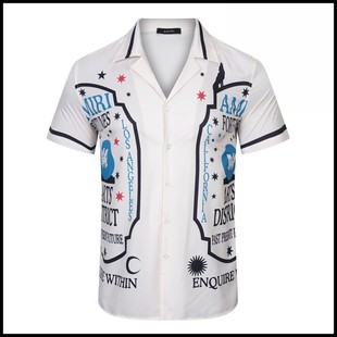 Cross-border wholesale amiri flow paint Hawaii travel beach short sleeve flower shirt couple trendy retro shirt