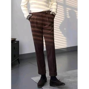 British-style Italian Neapolitan Corduroy Trousers Men's Fashion All-match Vintage Double Pleated High Waist Trousers Men
