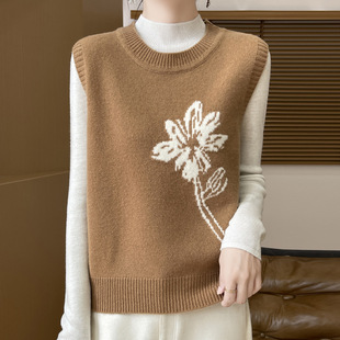 Wholesale 2024 autumn new women's knitted vest pullover vest waistcoat round neck jacquard loose Andy velvet manufacturers