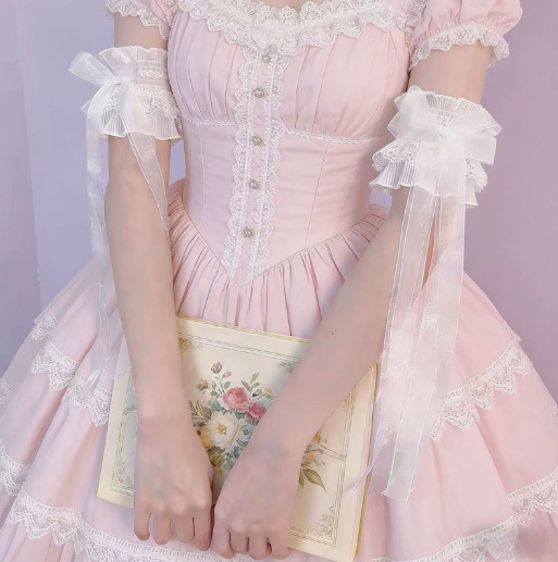 Cute Lolita Girl Sleeves Three-Layer Lace Hand Sleeves Long Ribbon Bow Sleeves