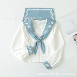 Wholesale sailor suit jk uniform skirt genuine light blue three basic Japanese college style summer skirt suit women