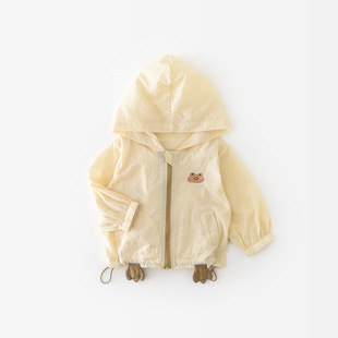 2025 Summer Korean Style Children's Cartoon Embroidered Bear Hooded Sun-protective Clothing Baby Long-sleeved Coat 52105