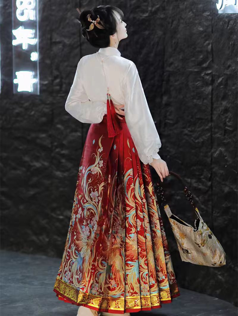 2024 New Four Seasons Weaving Gold Makeup Flower Phoenix Dance Nine Days Original Horse Face Skirt suit Hanfu Women's Slim Ming Style Ancient Coat