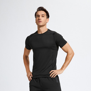 Summer fitness clothes quick-drying breathable men's running basketball training sports T-shirt high elastic tights short sleeves