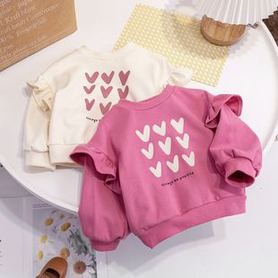 Girls' 2022 Spring New Style Top Cute Baby Girls' Casual Pullover Children's Loving Crewneck Spring and Autumn Sweater