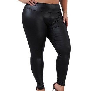 Bright leather black high waist plus size women's foreign trade cross-border wholesale leather high elastic hip lift Europe and the United States commuter leggings