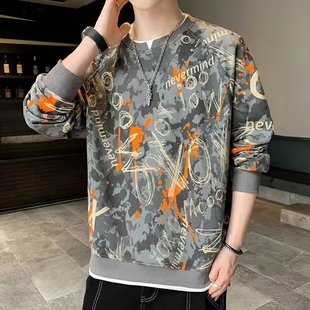 Round neck pullover 2023 sweater for boys Spring and Autumn new fashion brand ins loose casual handsome printed Hong Kong style coat