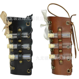 Hand-made steampunk leather vintage potion set lace-up leg guards Cosplay wish supply 462