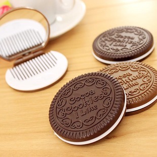 Simple Cute Oreo Chocolate Cookie Mirror Outdoor Portable Portable Mirror Mini Folding Flip Cover Makeup Mirror