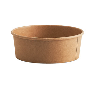 Kraft Paper Bowl Thickened Package Box Disposable Paper Bowl Whole Box Round Takeaway Lunch Box Light Salah Bowl